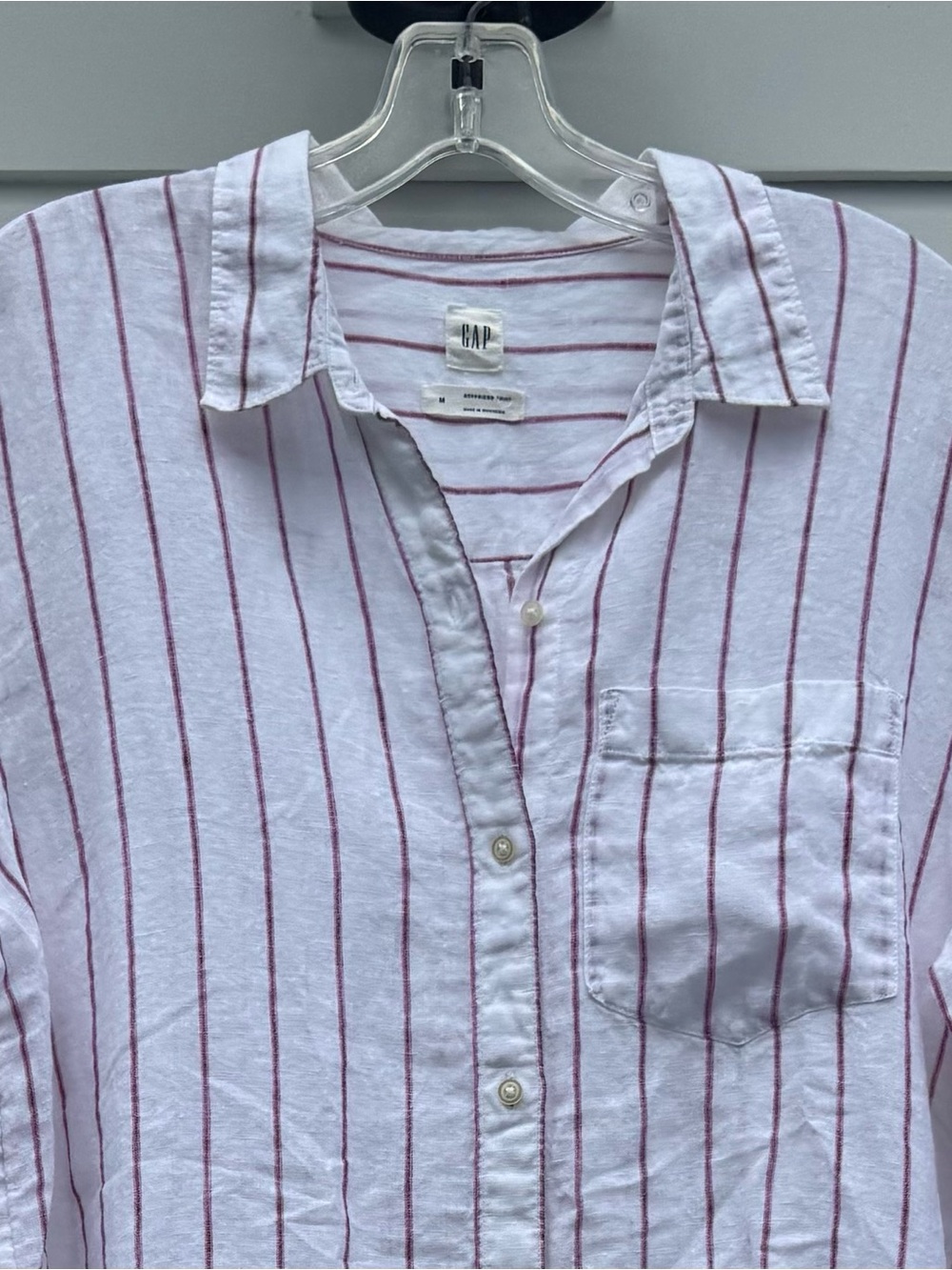 The GAP Linen Boyfriend Shirt, Pink Stripes, Like New